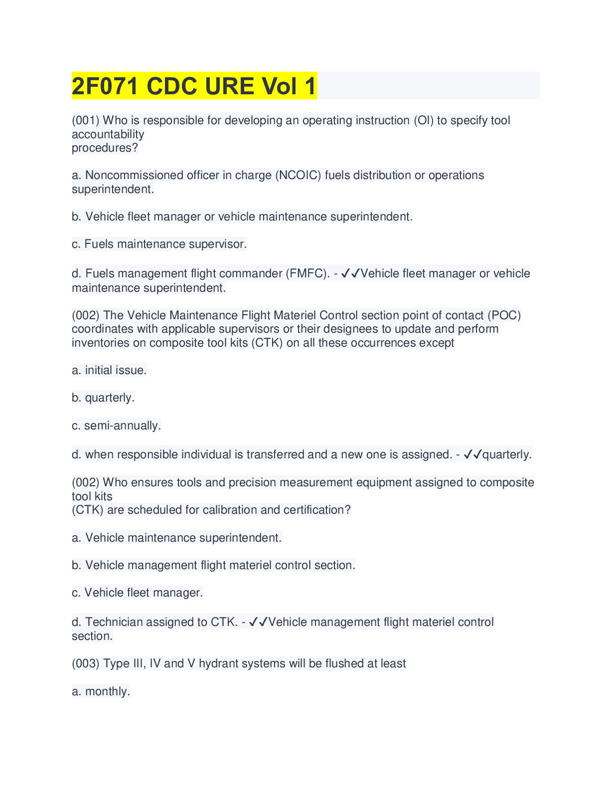 Preview image for CDC 2A755 Vol 1; URE Questions & answers